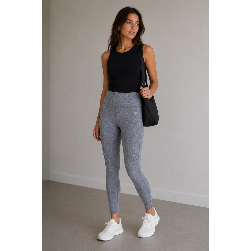 Alo Alosoft Womens Leggings Small Gray 7/8 Athletic Yoga Athleisure Casual